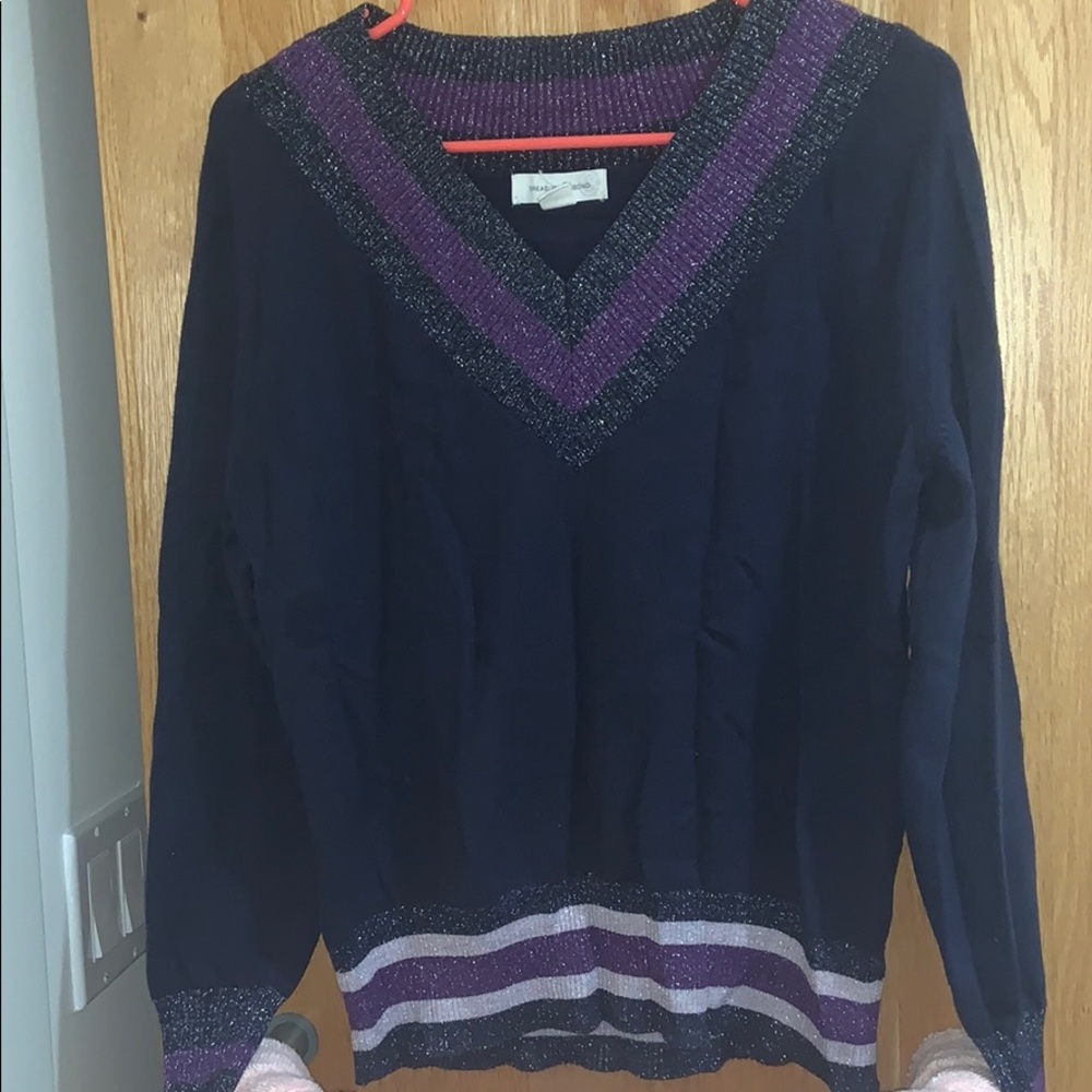 Treasure and Bond Navy Sweater with Sparkle Accent
